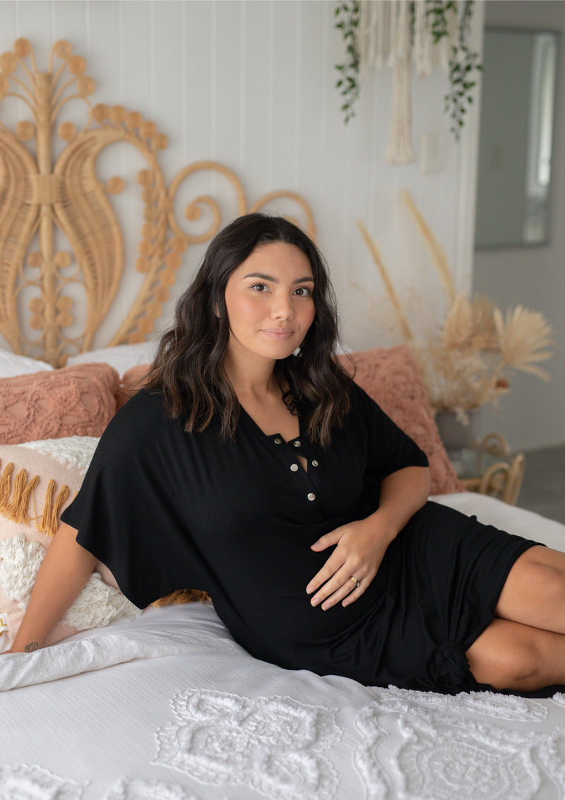 The Comfort Mama dresses for pregnancy,  labour, breastfeeding and beyond. Hendrix Black dress LBD.