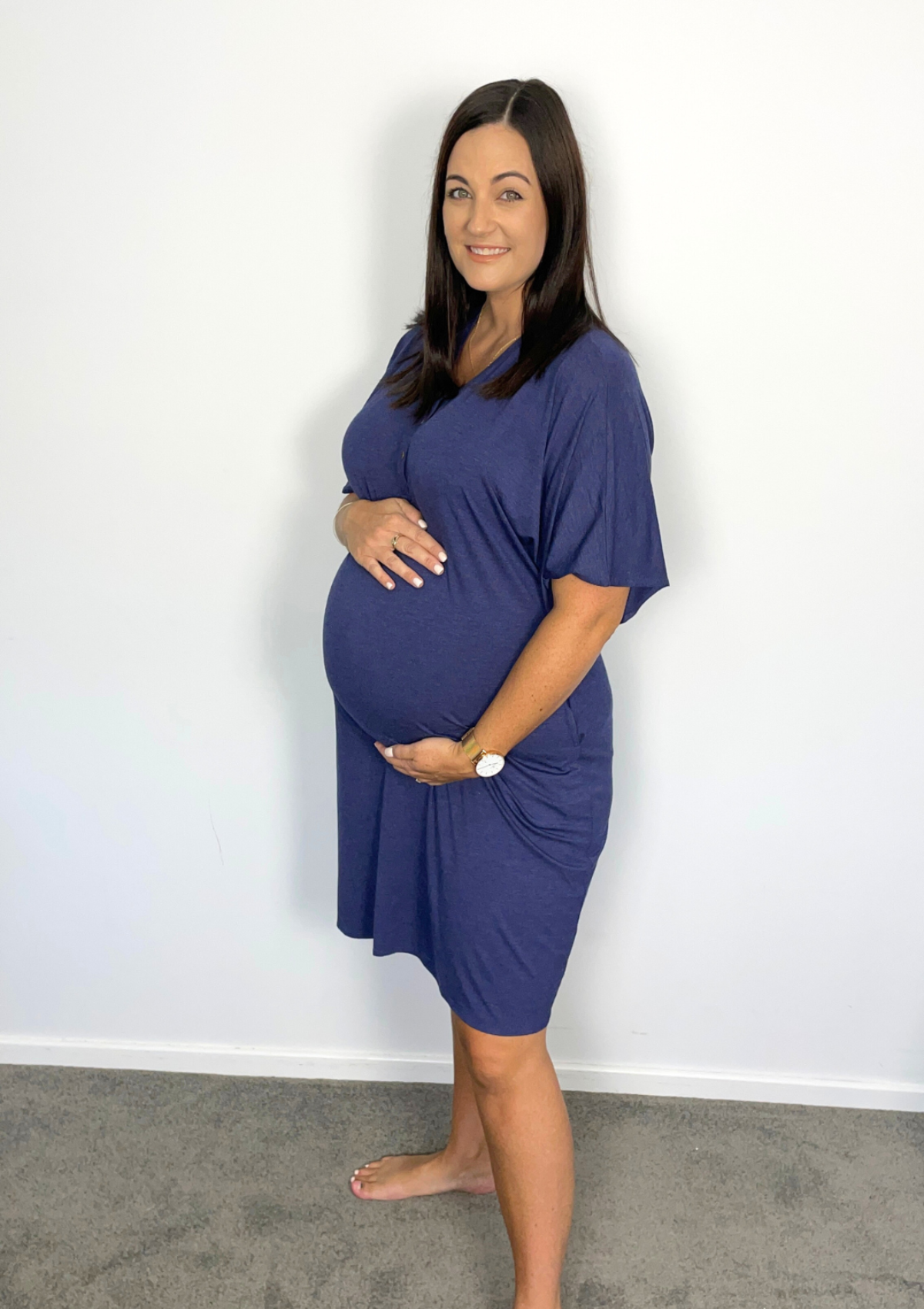 comfort mama Demi blue denim large hospital bag navy gold maternity dress