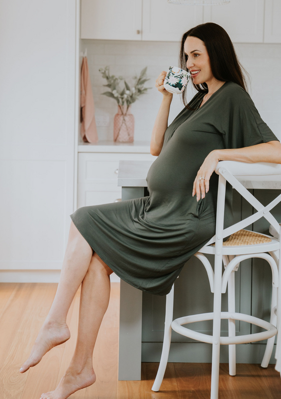 Maternity & Nursing dress - Grey Marle – BAE The Label Australia