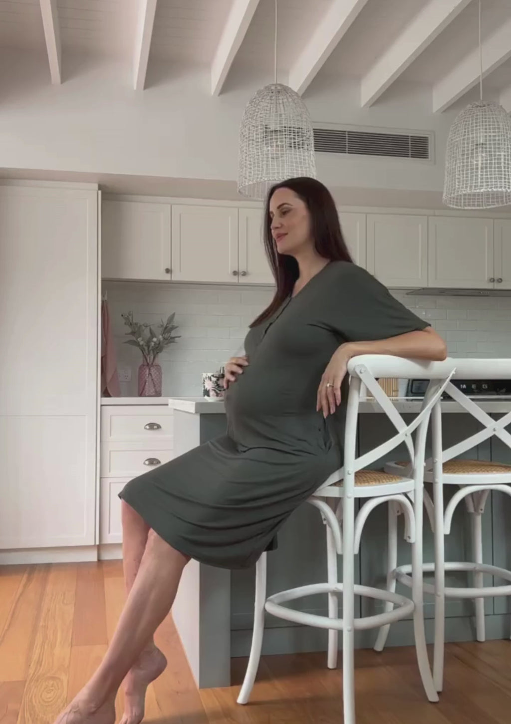 Frankie khaki motherhood dress hospital feeding Australian made