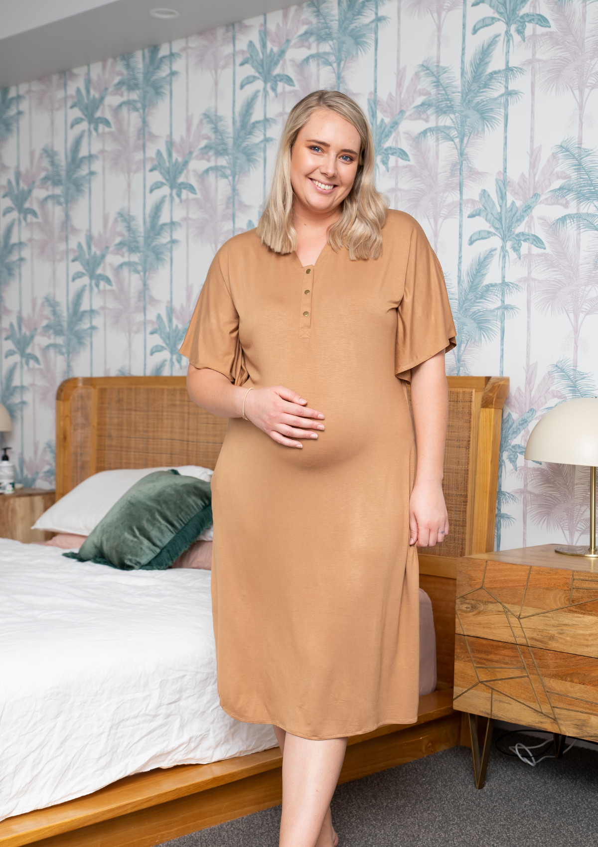 the comfort mama cleo camel bamboo maternity dress