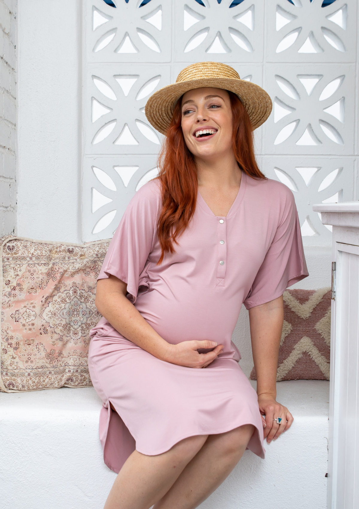 The Comfort Mama dresses for pregnancy, labour, breastfeeding and beyond. Ziggy bamboo pink
